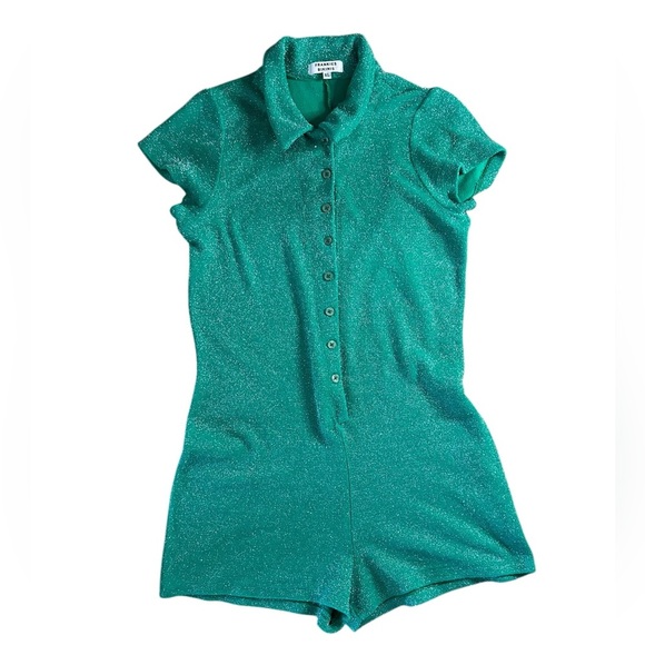Frankie’s Bikinis Rose Terry Lurex Romper Sparkly Mistletoe Green Women Size XL - Picture 8 of 8